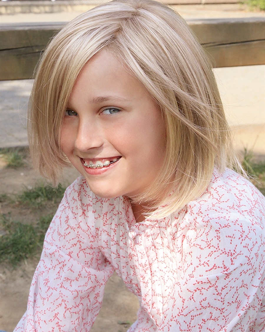 Eli Изящный детский искусственный парик средней длины для девочки со стрижкой каре и прямыми волосами - Фото №3