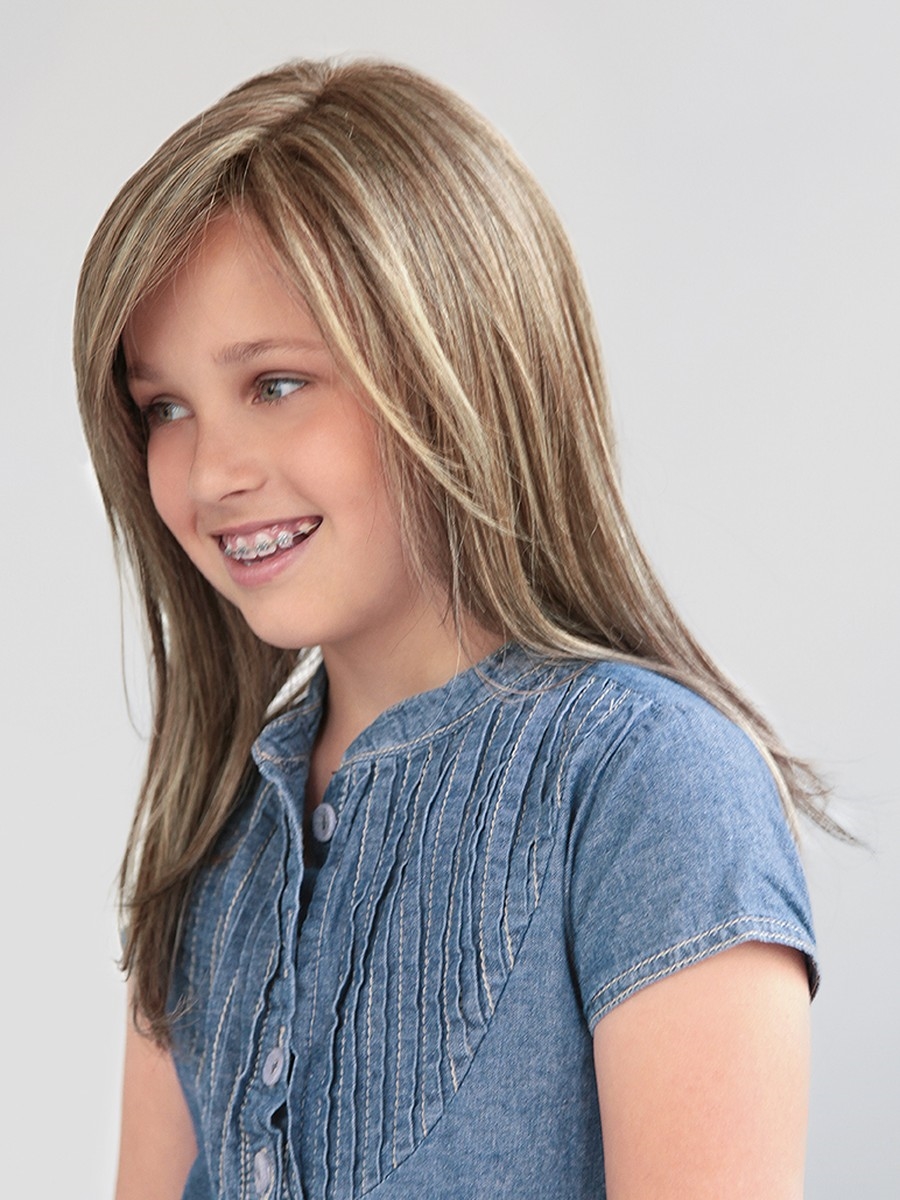 Sara Красивый длинный детский искусственный парик для девочки с косым пробором и прямыми волосами - Фото №3